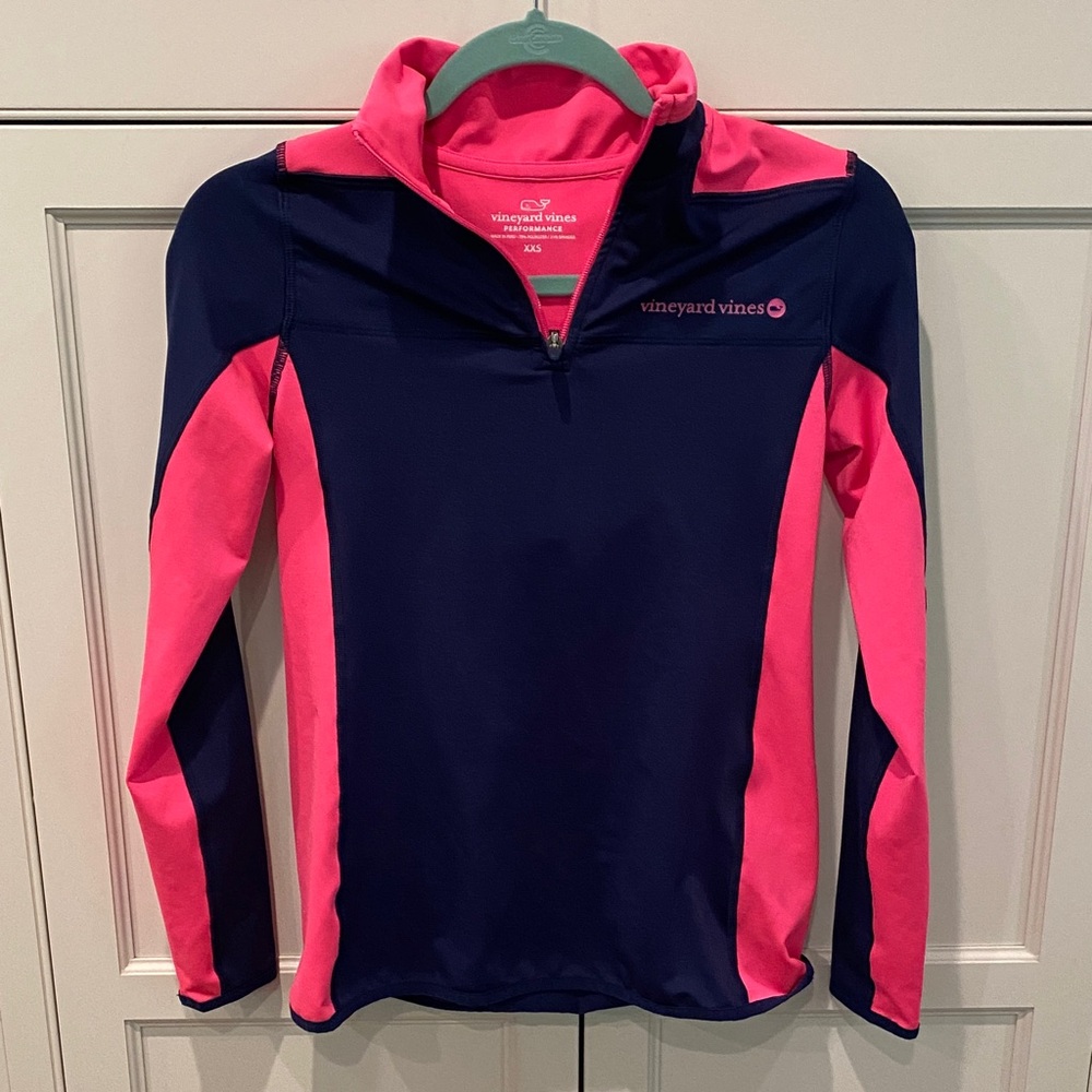 Vineyard Vines Navy and Pink Half-Zip Pullover